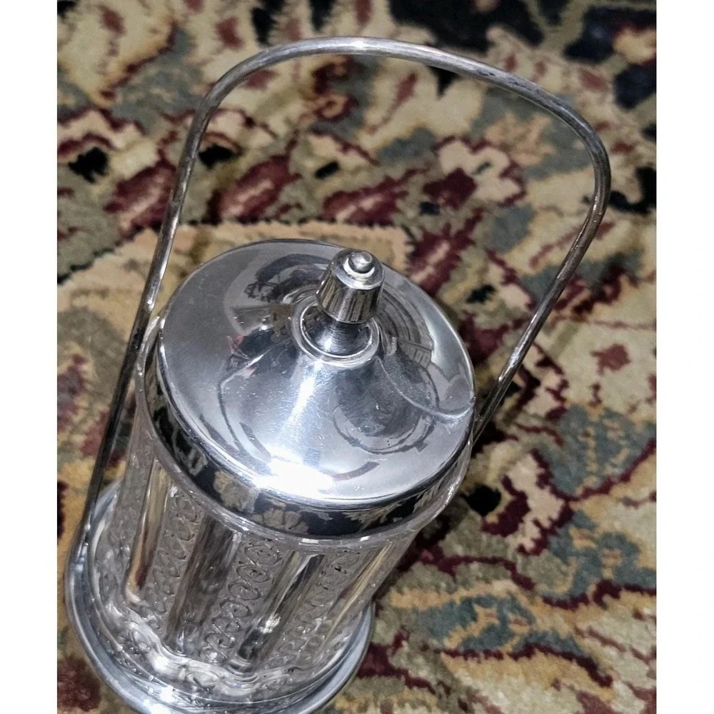 Victorian Pickle Caster Ornate Silver Plated Base Tall Handle Victorian EAPG JAR